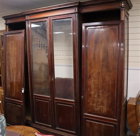 A 19th century French mahogany breakfront wardrobe W.260cm